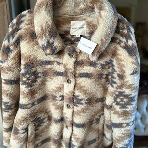 Lucky Brand Women's Cream and Brown Teddy Jacket